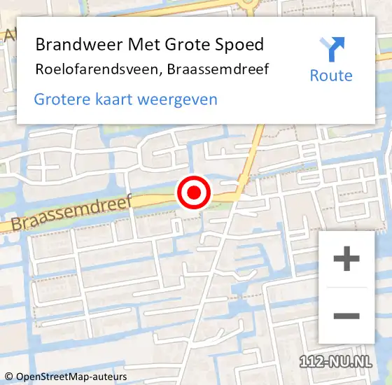 Locatie op kaart van de 112 melding: Brandweer Met Grote Spoed Naar Roelofarendsveen, Braassemdreef op 12 november 2021 00:36