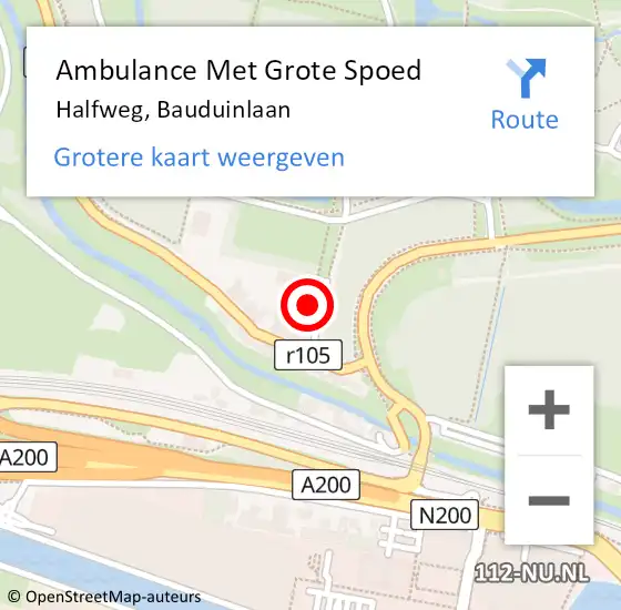 Locatie op kaart van de 112 melding: Ambulance Met Grote Spoed Naar Halfweg, Bauduinlaan op 12 november 2021 00:36