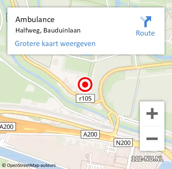 Locatie op kaart van de 112 melding: Ambulance Halfweg, Bauduinlaan op 12 november 2021 00:39