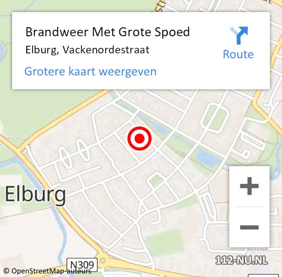 Locatie op kaart van de 112 melding: Brandweer Met Grote Spoed Naar Elburg, Vackenordestraat op 12 november 2021 01:41