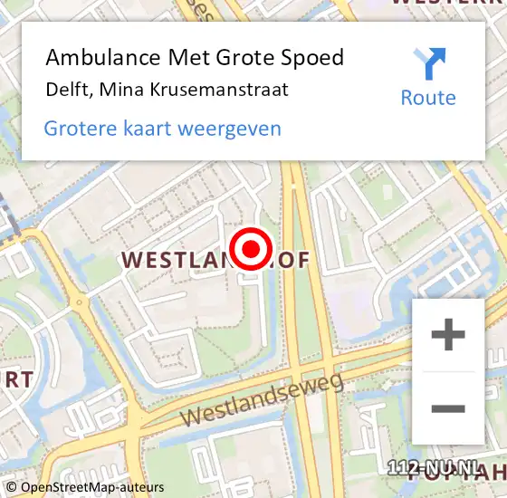 Locatie op kaart van de 112 melding: Ambulance Met Grote Spoed Naar Delft, Mina Krusemanstraat op 12 november 2021 03:16