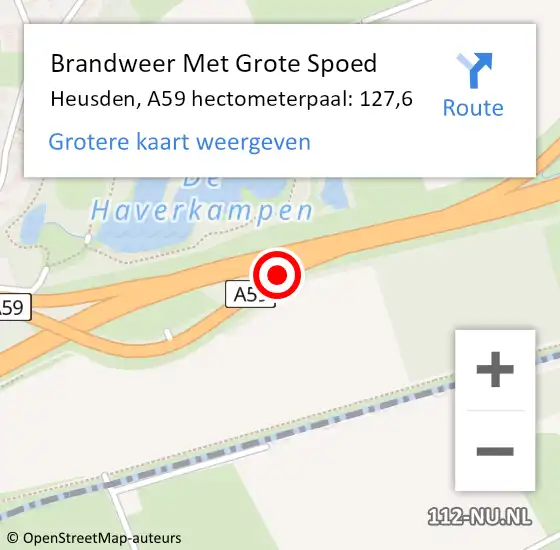 Locatie op kaart van de 112 melding: Brandweer Met Grote Spoed Naar Heusden, A59 hectometerpaal: 127,6 op 12 november 2021 04:46