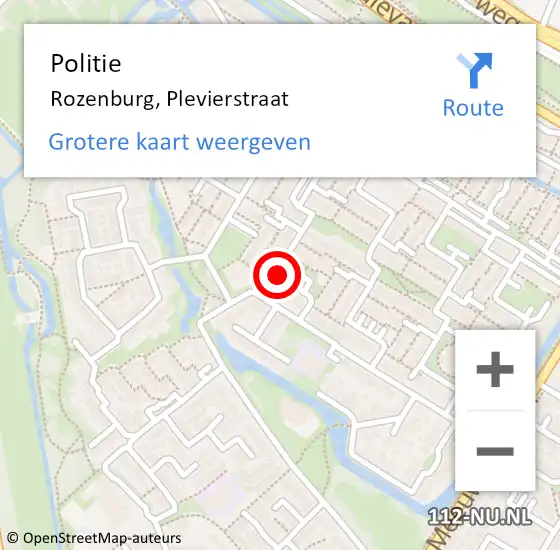 Locatie op kaart van de 112 melding: Politie Rozenburg, Plevierstraat op 12 november 2021 06:12