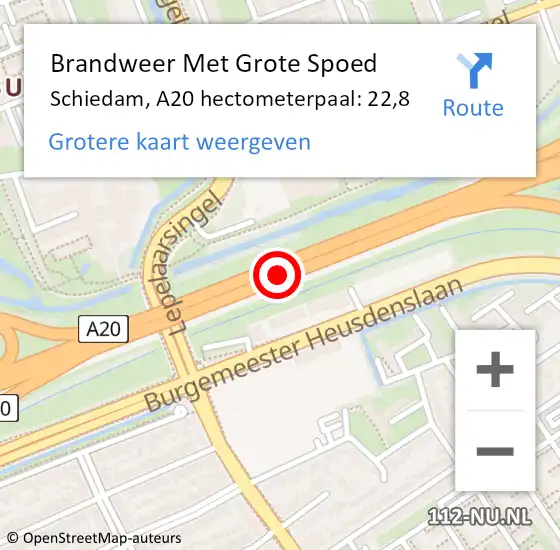 Locatie op kaart van de 112 melding: Brandweer Met Grote Spoed Naar Schiedam, A20 hectometerpaal: 22,8 op 12 november 2021 06:30