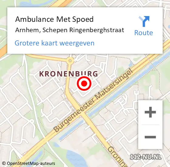 Locatie op kaart van de 112 melding: Ambulance Met Spoed Naar Arnhem, Schepen Ringenberghstraat op 12 november 2021 07:18