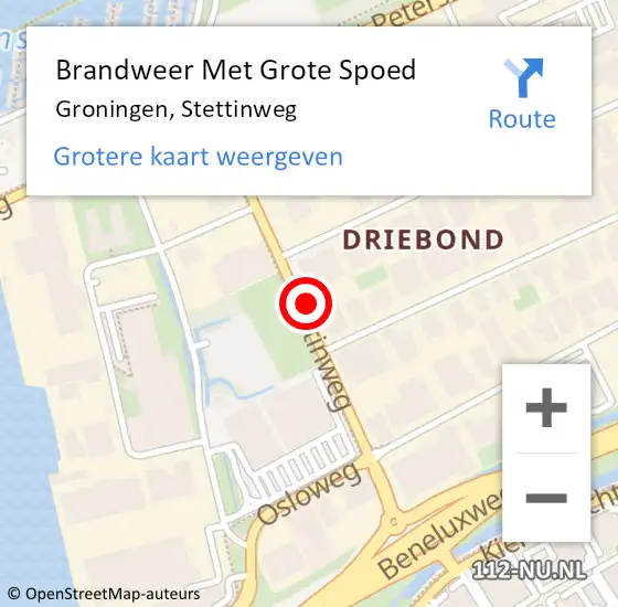 Locatie op kaart van de 112 melding: Brandweer Met Grote Spoed Naar Groningen, Stettinweg op 12 november 2021 07:21