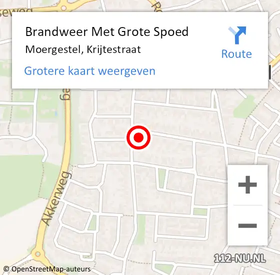 Locatie op kaart van de 112 melding: Brandweer Met Grote Spoed Naar Moergestel, Krijtestraat op 12 november 2021 07:54