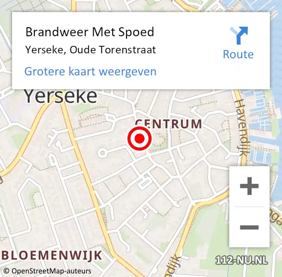 Locatie op kaart van de 112 melding: Brandweer Met Spoed Naar Yerseke, Oude Torenstraat op 12 november 2021 07:59