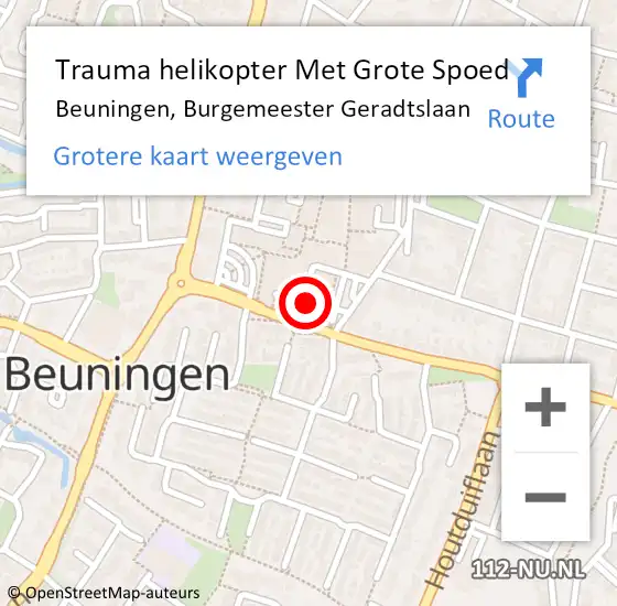 Locatie op kaart van de 112 melding: Trauma helikopter Met Grote Spoed Naar Beuningen, Burgemeester Geradtslaan op 12 november 2021 08:09