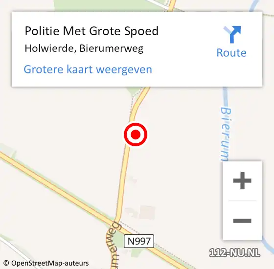 Locatie op kaart van de 112 melding: Politie Met Grote Spoed Naar Holwierde, Bierumerweg op 12 november 2021 08:16