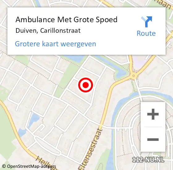 Locatie op kaart van de 112 melding: Ambulance Met Grote Spoed Naar Duiven, Carillonstraat op 12 november 2021 09:05