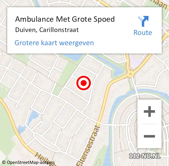 Locatie op kaart van de 112 melding: Ambulance Met Grote Spoed Naar Duiven, Carillonstraat op 12 november 2021 09:16