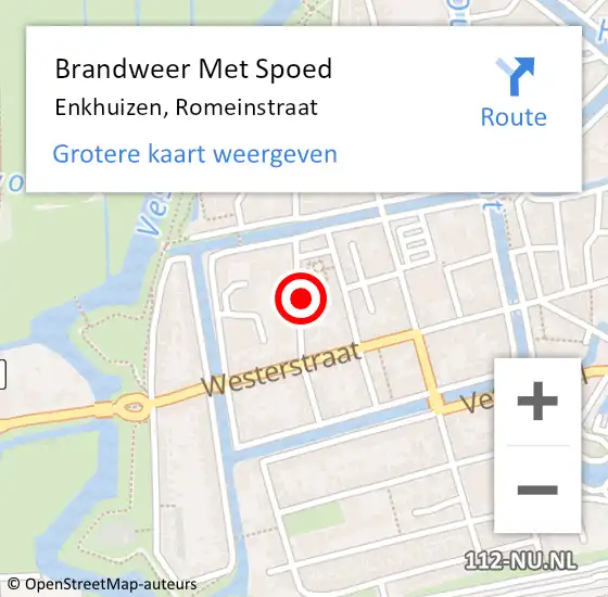 Locatie op kaart van de 112 melding: Brandweer Met Spoed Naar Enkhuizen, Romeinstraat op 12 november 2021 09:20