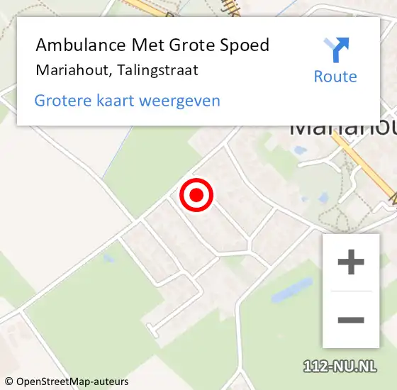 Locatie op kaart van de 112 melding: Ambulance Met Grote Spoed Naar Mariahout, Talingstraat op 29 juni 2014 01:18