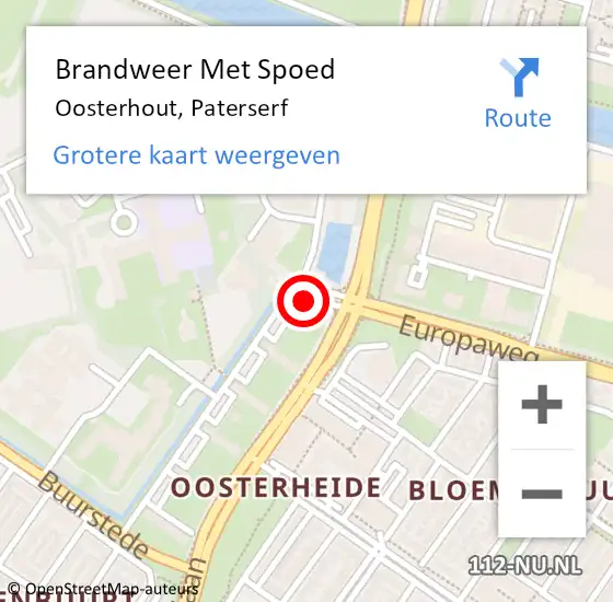 Locatie op kaart van de 112 melding: Brandweer Met Spoed Naar Oosterhout, Paterserf op 12 november 2021 09:59