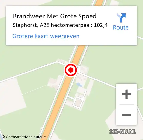 Locatie op kaart van de 112 melding: Brandweer Met Grote Spoed Naar Staphorst, A28 hectometerpaal: 102,4 op 12 november 2021 10:00