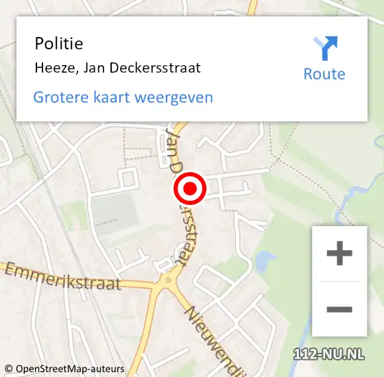 Locatie op kaart van de 112 melding: Politie Heeze, Jan Deckersstraat op 12 november 2021 10:00