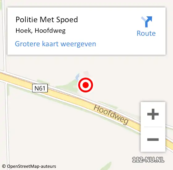 Locatie op kaart van de 112 melding: Politie Met Spoed Naar Hoek, Hoofdweg op 12 november 2021 10:23
