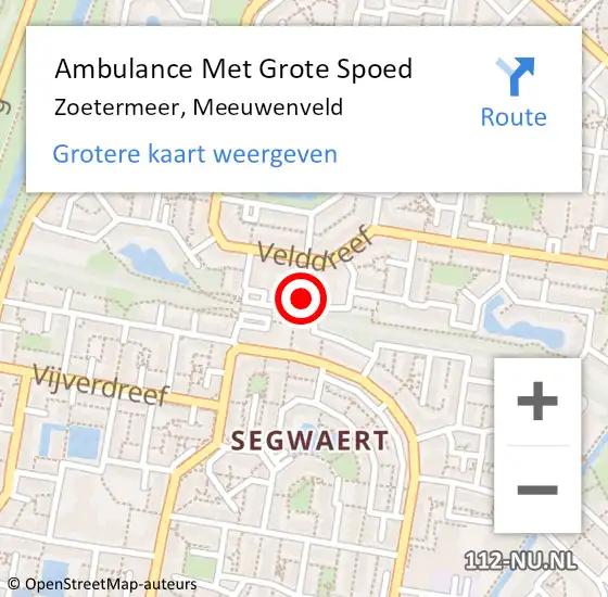 Locatie op kaart van de 112 melding: Ambulance Met Grote Spoed Naar Zoetermeer, Meeuwenveld op 12 november 2021 10:31