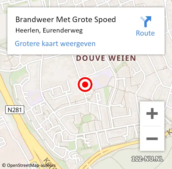 Locatie op kaart van de 112 melding: Brandweer Met Grote Spoed Naar Heerlen, Eurenderweg op 12 november 2021 11:15