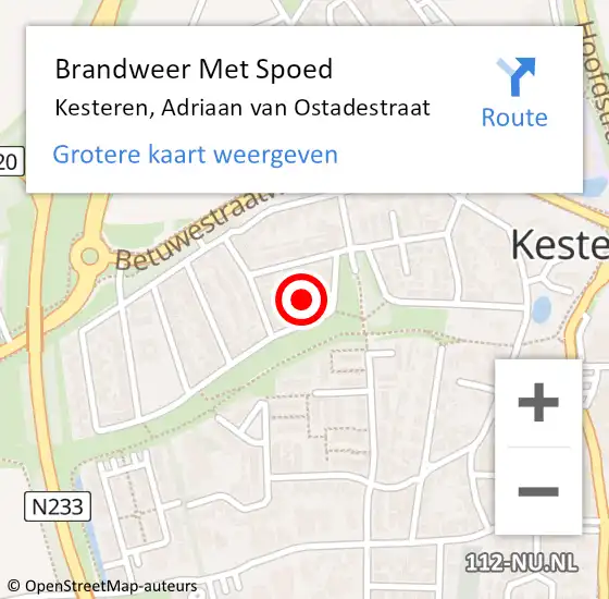 Locatie op kaart van de 112 melding: Brandweer Met Spoed Naar Kesteren, Adriaan van Ostadestraat op 12 november 2021 11:34