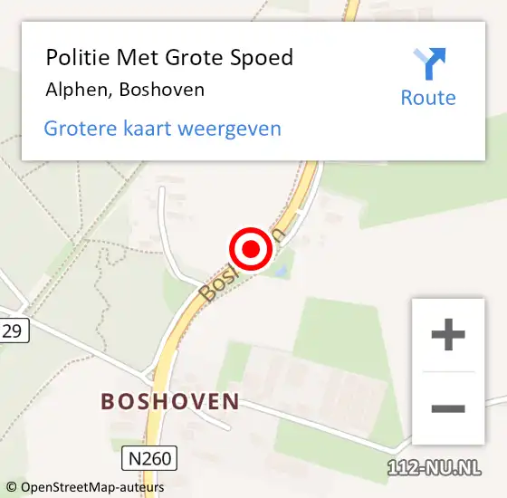 Locatie op kaart van de 112 melding: Politie Met Grote Spoed Naar Alphen, Boshoven op 12 november 2021 12:04
