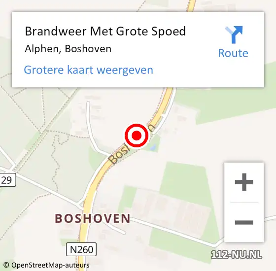 Locatie op kaart van de 112 melding: Brandweer Met Grote Spoed Naar Alphen, Boshoven op 12 november 2021 12:05