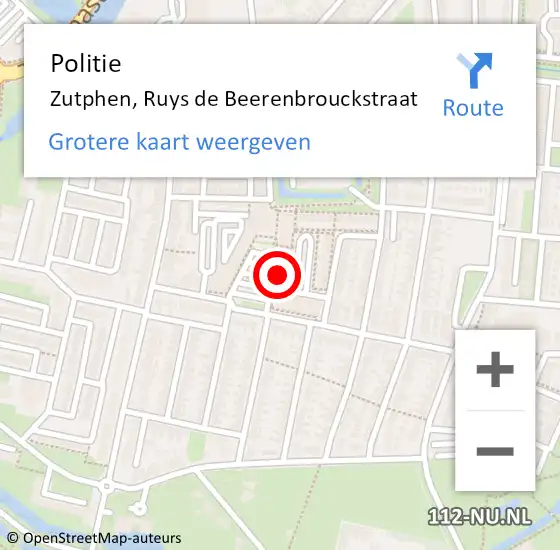 Locatie op kaart van de 112 melding: Politie Zutphen, Ruys de Beerenbrouckstraat op 12 november 2021 12:06