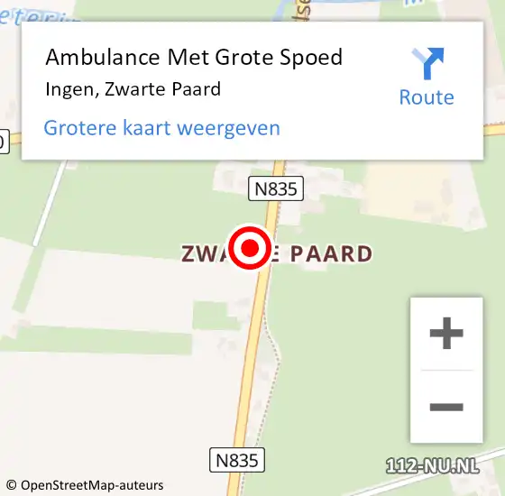 Locatie op kaart van de 112 melding: Ambulance Met Grote Spoed Naar Ingen, Zwarte Paard op 12 november 2021 12:11