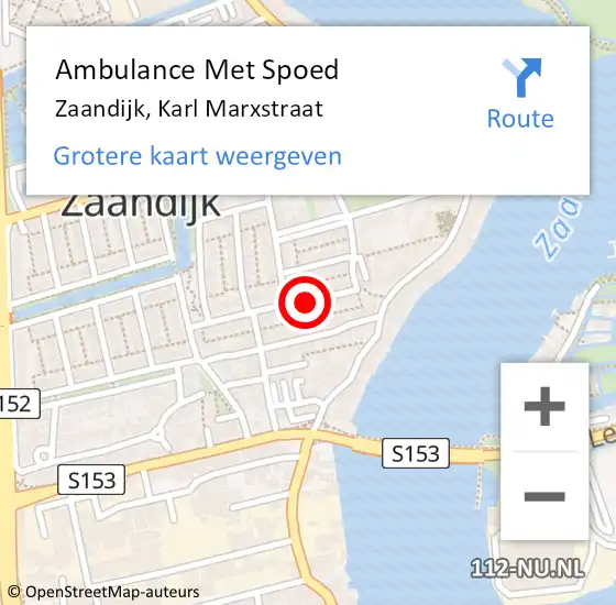 Locatie op kaart van de 112 melding: Ambulance Met Spoed Naar Zaandijk, Karl Marxstraat op 12 november 2021 12:38