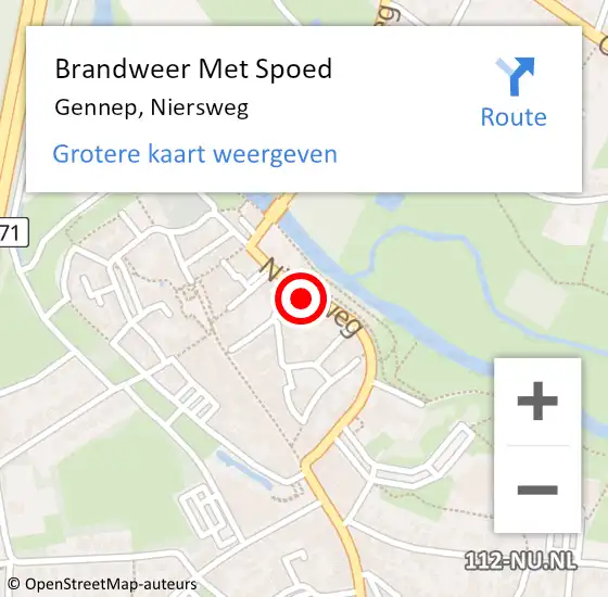 Locatie op kaart van de 112 melding: Brandweer Met Spoed Naar Gennep, Niersweg op 12 november 2021 13:28