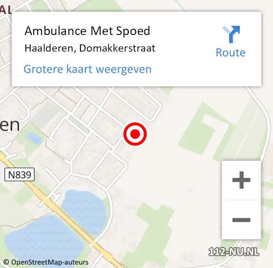 Locatie op kaart van de 112 melding: Ambulance Met Spoed Naar Haalderen, Domakkerstraat op 12 november 2021 13:56