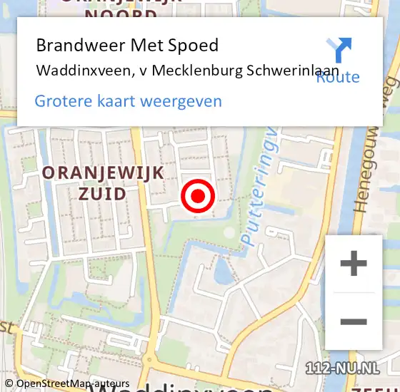 Locatie op kaart van de 112 melding: Brandweer Met Spoed Naar Waddinxveen, v Mecklenburg Schwerinlaan op 12 november 2021 14:29