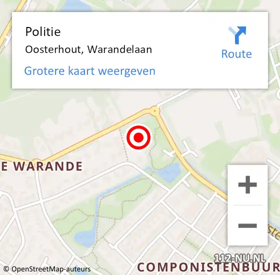 Locatie op kaart van de 112 melding: Politie Oosterhout, Warandelaan op 12 november 2021 14:43