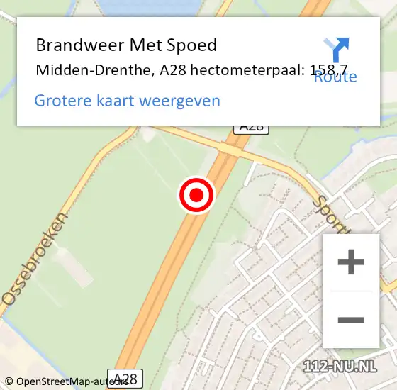 Locatie op kaart van de 112 melding: Brandweer Met Spoed Naar Midden-Drenthe, A28 hectometerpaal: 158,7 op 12 november 2021 15:15