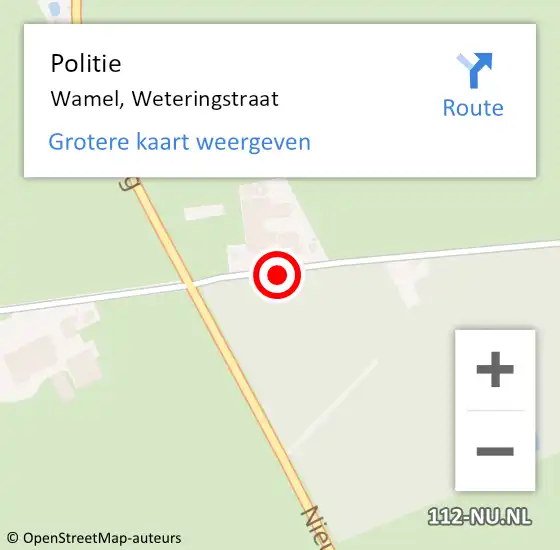 Locatie op kaart van de 112 melding: Politie Wamel, Weteringstraat op 12 november 2021 15:21