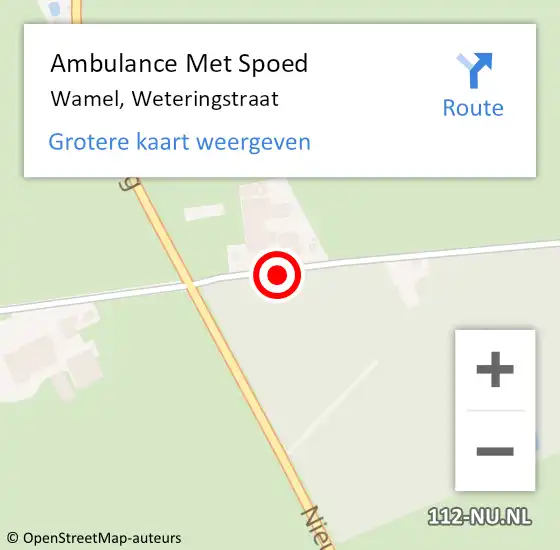 Locatie op kaart van de 112 melding: Ambulance Met Spoed Naar Wamel, Weteringstraat op 12 november 2021 15:22