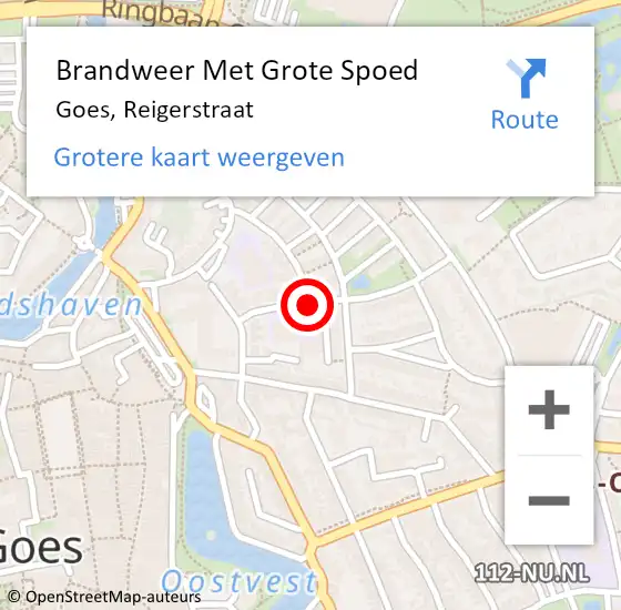 Locatie op kaart van de 112 melding: Brandweer Met Grote Spoed Naar Goes, Reigerstraat op 12 november 2021 15:47