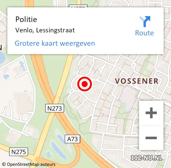 Locatie op kaart van de 112 melding: Politie Venlo, Lessingstraat op 12 november 2021 16:20