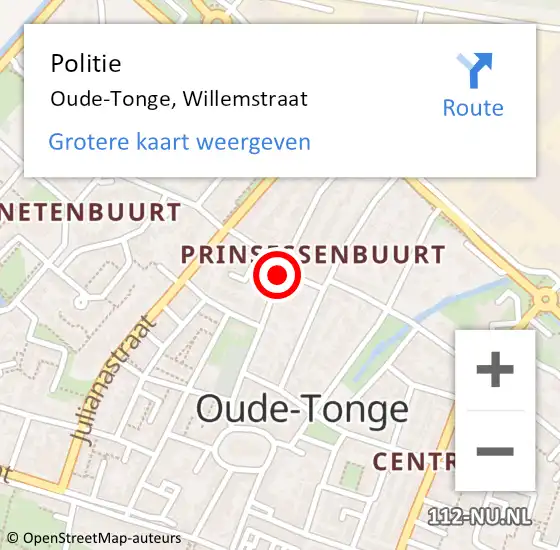 Locatie op kaart van de 112 melding: Politie Oude-Tonge, Willemstraat op 12 november 2021 16:20