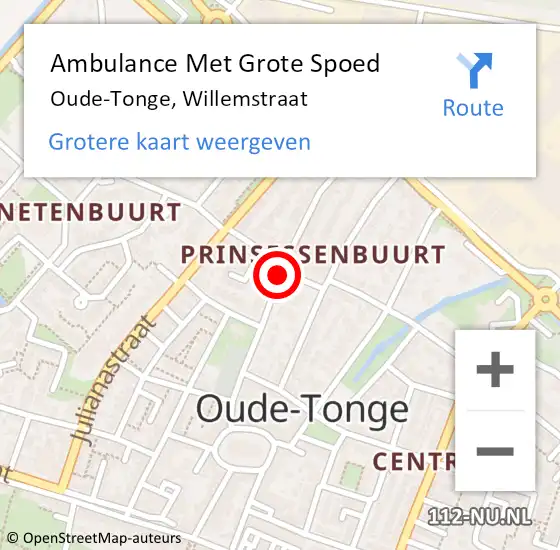 Locatie op kaart van de 112 melding: Ambulance Met Grote Spoed Naar Oude-Tonge, Willemstraat op 12 november 2021 16:20