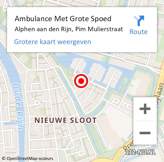 Locatie op kaart van de 112 melding: Ambulance Met Grote Spoed Naar Alphen aan den Rijn, Pim Mulierstraat op 12 november 2021 16:21