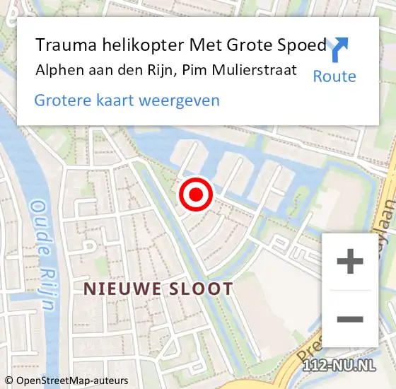 Locatie op kaart van de 112 melding: Trauma helikopter Met Grote Spoed Naar Alphen aan den Rijn, Pim Mulierstraat op 12 november 2021 16:25