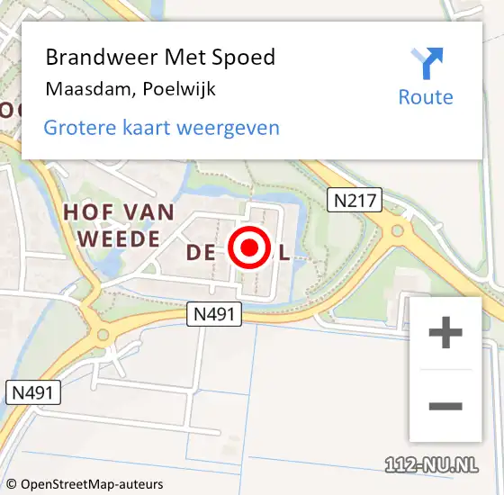 Locatie op kaart van de 112 melding: Brandweer Met Spoed Naar Maasdam, Poelwijk op 12 november 2021 17:05