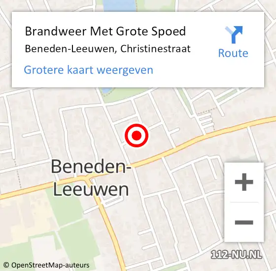 Locatie op kaart van de 112 melding: Brandweer Met Grote Spoed Naar Beneden-Leeuwen, Christinestraat op 12 november 2021 17:08