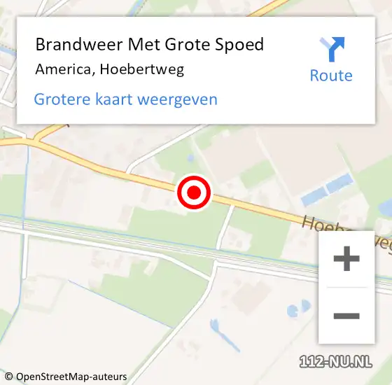 Locatie op kaart van de 112 melding: Brandweer Met Grote Spoed Naar America, Hoebertweg op 12 november 2021 17:31