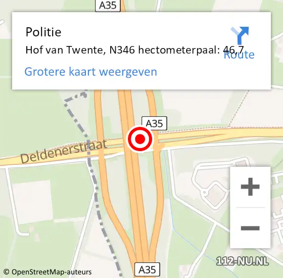 Locatie op kaart van de 112 melding: Politie Hof van Twente, N346 hectometerpaal: 46,7 op 12 november 2021 17:35