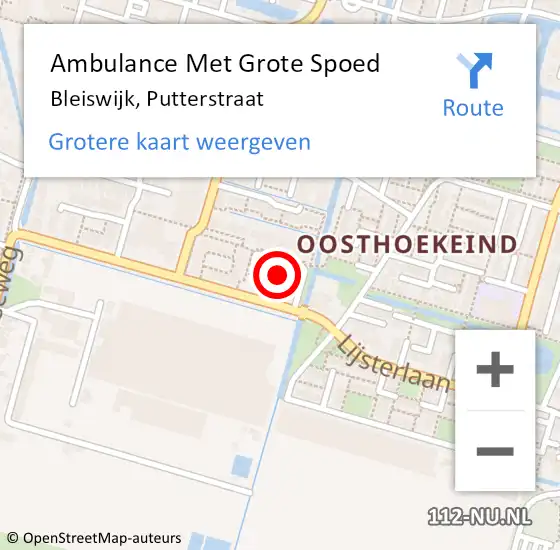 Locatie op kaart van de 112 melding: Ambulance Met Grote Spoed Naar Bleiswijk, Putterstraat op 12 november 2021 17:37