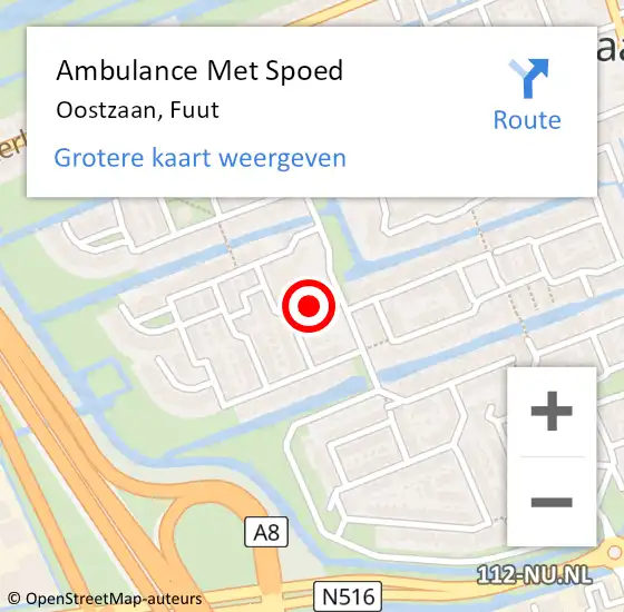 Locatie op kaart van de 112 melding: Ambulance Met Spoed Naar Oostzaan, Fuut op 12 november 2021 17:38