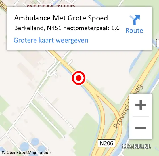 Locatie op kaart van de 112 melding: Ambulance Met Grote Spoed Naar Berkelland, N451 hectometerpaal: 1,6 op 12 november 2021 17:41